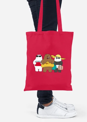 Эко сумка шопер Вся правда о медведях (We Bare Bears) (92102-2893-RD) красная MobiPrint Lite (256920791)
