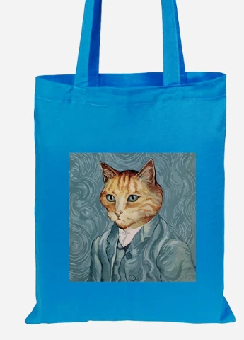 Эко сумка шопер Кот Винсент Ван Гог (Vincent van Gogh Cat) (92102-2959-BL) синяя MobiPrint Lite (256923653)