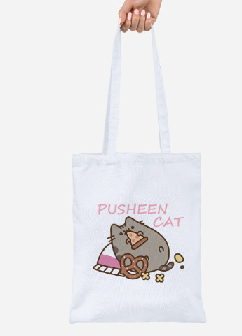 Еко-сумка шоппер Кіт Пушин (Pusheen Cat) (92102-3347) біла MobiPrint lite (256924072)