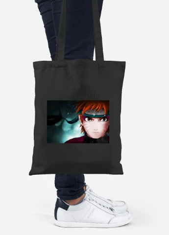 Еко-сумка шоппер Наруто Узумакі (Naruto Uzumaki) (92102-3085-BK) чорна MobiPrint Lite (256924246)