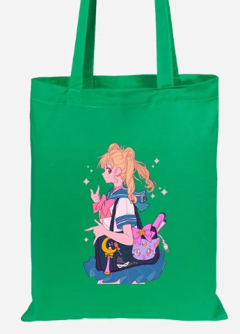 Еко-сумка шоппер Сейлор Мун (Sailor Moon) (92102-2910-KG) зелена MobiPrint Lite (256922067)