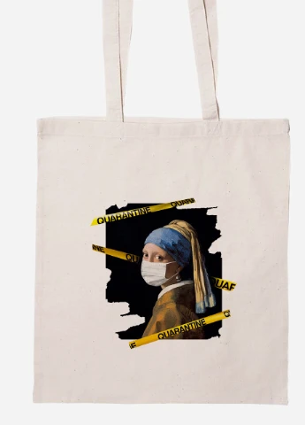 Еко-сумка шоппер Дівчина з перлами (92102-1417-BG) бежева MobiPrint Lite (256921684)