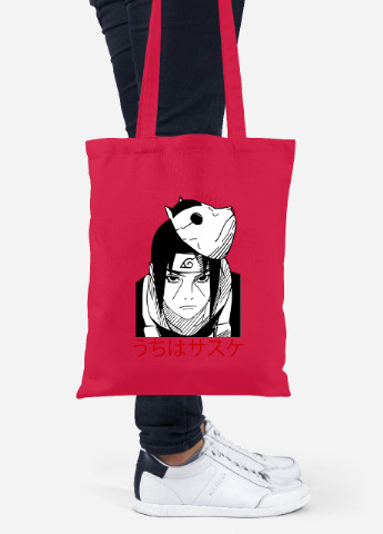 Еко-сумка шоппер Саске Учіха Наруто (Uchiha Sasuke, Naruto) (92102-3344-RD) червона MobiPrint Lite (256924613)