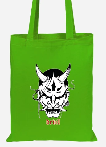 Еко-сумка шоппер Японська маска демона (Japanese demon mask) (92102-3328-LM) салатова MobiPrint Lite (256920877)