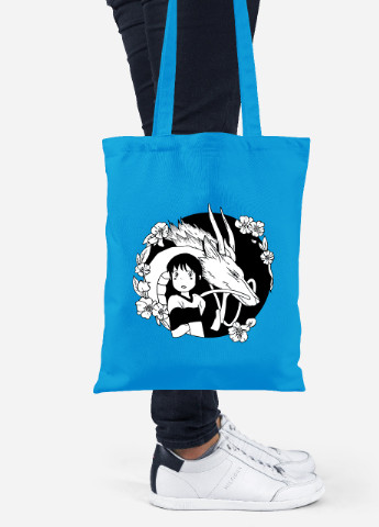 Еко-сумка шоппер Тихіро Огіно Сен та Хаку Віднесені привидами (Spirited Away) (92102-2647-BL) синя MobiPrint lite (256920212)