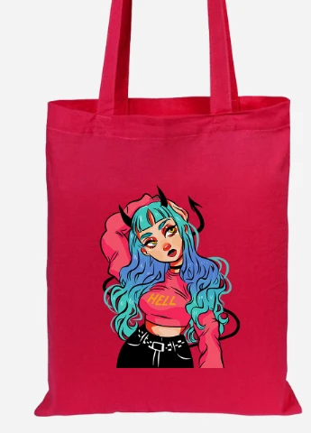 Еко-сумка шоппер Дівчина демон (Cute Girl Illustration Art) (92102-2838-RD) червона MobiPrint Lite (256923155)
