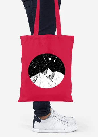 Эко сумка шопер Звездные горы (Starry mountains) (92102-2846-RD) красная MobiPrint Lite (256922861)