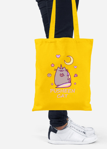 Эко сумка шопер Кот Пушин (Pusheen Cat) (92102-3349-SY) желтая MobiPrint Lite (256922243)