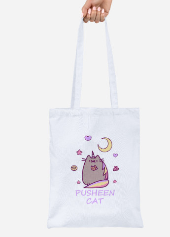 Еко-сумка шоппер Кіт Пушин (Pusheen Cat) (92102-3349) біла MobiPrint lite (256922594)