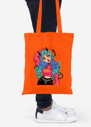 Эко сумка шопер Девушка демон (Cute Girl Illustration Art) (92102-2838-OG) оранжевая MobiPrint lite (256920349)