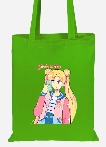 Эко сумка шопер Сейлор Мун (Sailor Moon) (92102-2924-LM) салатовая MobiPrint Lite (256923997)