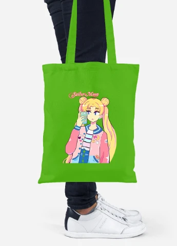 Эко сумка шопер Сейлор Мун (Sailor Moon) (92102-2924-LM) салатовая MobiPrint Lite (256923997)