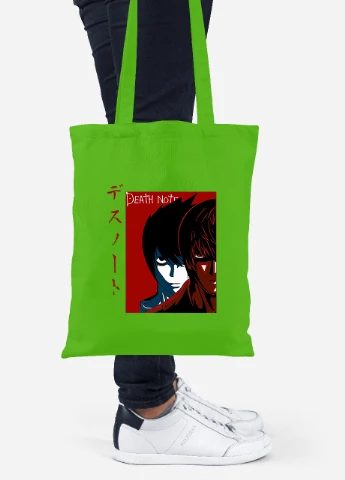Еко-сумка шоппер Ел Лоулайт та Кіра Зошит смерті (Death Note) (92102-2655-LM) салатова MobiPrint Lite (256922691)