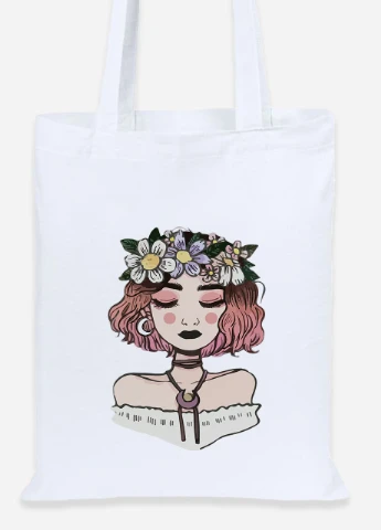 Эко сумка шопер Девушка с цветами (Girl with flowers) (92102-2841) белая MobiPrint Lite (256923608)