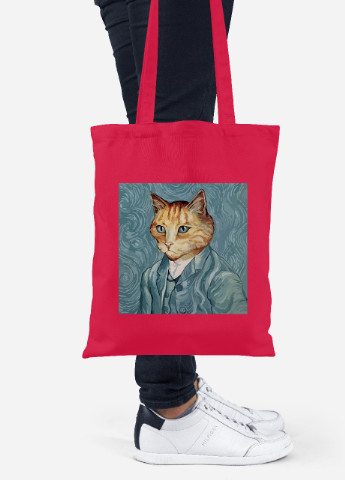 Эко сумка шопер Кот Винсент Ван Гог (Vincent van Gogh Cat) (92102-2959-RD) красная MobiPrint Lite (256922386)