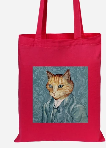 Эко сумка шопер Кот Винсент Ван Гог (Vincent van Gogh Cat) (92102-2959-RD) красная MobiPrint Lite (256922386)