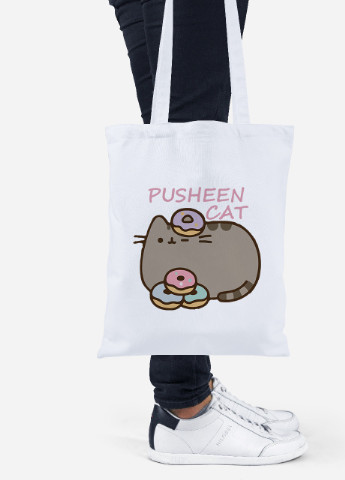 Еко-сумка шоппер Кіт Пушин (Pusheen Cat) (92102-3346) біла MobiPrint Lite (256923100)