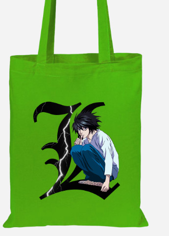 Эко сумка шопер Эл Лоулайт Тетрадь смерти ( L Death Note) (92102-2826-LM) салатовая MobiPrint Lite (256922219)