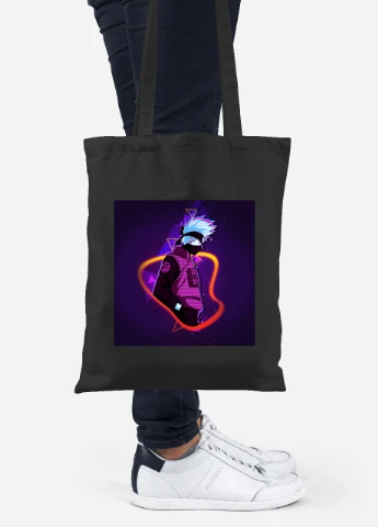 Еко-сумка шоппер Какаші Хатаке Наруто (Hatake Kakashi Naruto) (92102-3081-BK) чорна MobiPrint Lite (256921761)