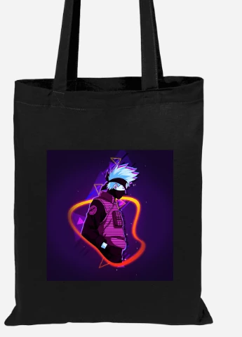 Еко-сумка шоппер Какаші Хатаке Наруто (Hatake Kakashi Naruto) (92102-3081-BK) чорна MobiPrint Lite (256921761)