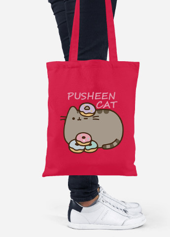 Эко сумка шопер Кот Пушин (Pusheen Cat) (92102-3346-RD) красная MobiPrint Lite (256920739)