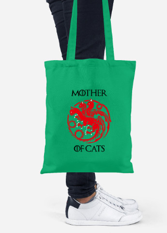 Еко-сумка шоппер Мати котів (Mother Of Cats) (92102-2015-KG) зелена MobiPrint lite (256922485)