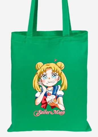 Эко сумка шопер Сейлор Мун (Sailor Moon) (92102-2917-KG) зеленая MobiPrint Lite (256923535)