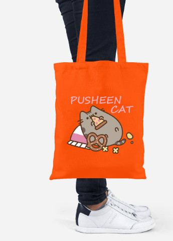 Эко сумка шопер Кот Пушин (Pusheen Cat) (92102-3347-OG) оранжевая MobiPrint lite (256920632)