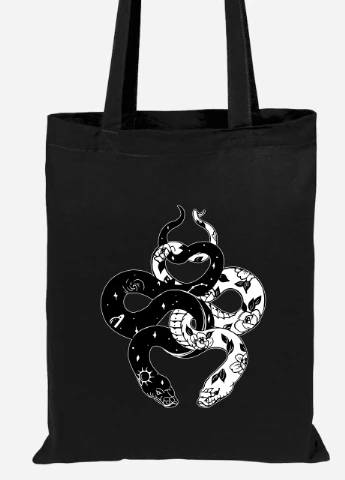 Еко-сумка шоппер Інь Янь Змії (Yin Yang Snake) (92102-2850-BK) чорна MobiPrint Lite (256921136)