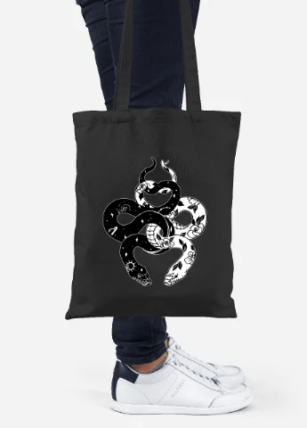 Еко-сумка шоппер Інь Янь Змії (Yin Yang Snake) (92102-2850-BK) чорна MobiPrint Lite (256921136)