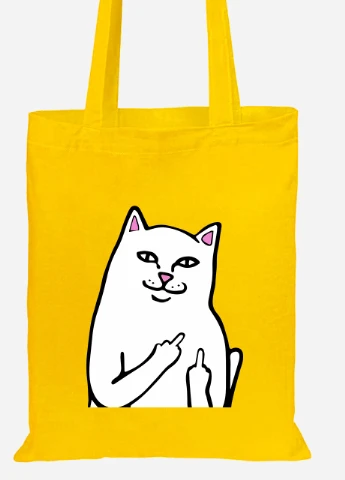 Еко-сумка шоппер мем Білий Кіт з пальцем (meme Cat Middle finger) (92102-2851-SY) жовта MobiPrint Lite (256921656)