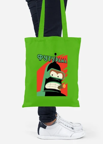 Еко-сумка шоппер Бендер Футурама (Bender Futurama) (92102-2864-LM) салатова MobiPrint Lite (256922481)