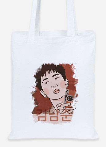 Еко-сумка шоппер Кім Намджун БТС (Kim Nam Joon BTS) (92102-3261) біла MobiPrint Lite (256920610)