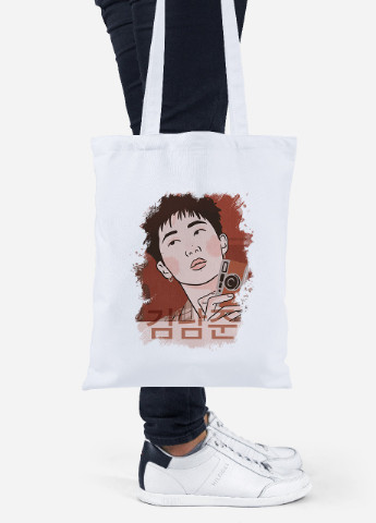 Еко-сумка шоппер Кім Намджун БТС (Kim Nam Joon BTS) (92102-3261) біла MobiPrint Lite (256920610)