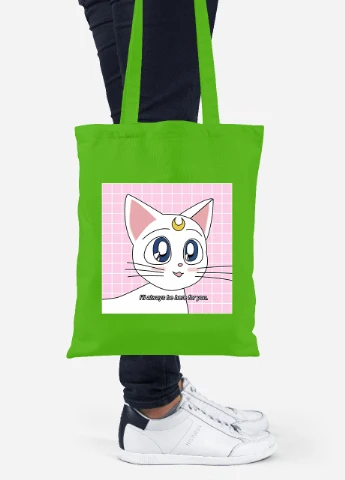 Эко сумка шопер Луна Кошки Сейлор Мун (anime Sailor Moon Cats) (92102-2919-LM) салатовая MobiPrint Lite (256923357)