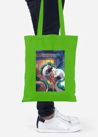 Эко сумка шопер Тихиро Огино Сэн и Хаку Унесённые призраками (Spirited Away) (92102-2829-LM) салатовая MobiPrint Lite (256923372)