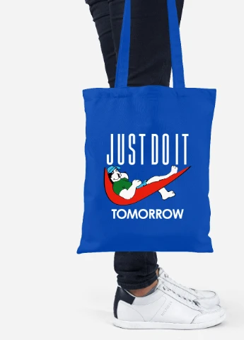 Эко сумка шопер JUSTDOIT tomorrow (Просто сделай это завтра) (92102-2007-SK) голубая MobiPrint Lite (256923472)