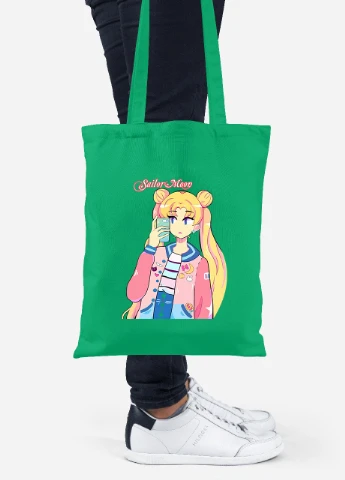 Эко сумка шопер Сейлор Мун (Sailor Moon) (92102-2924-KG) зеленая MobiPrint Lite (256923432)