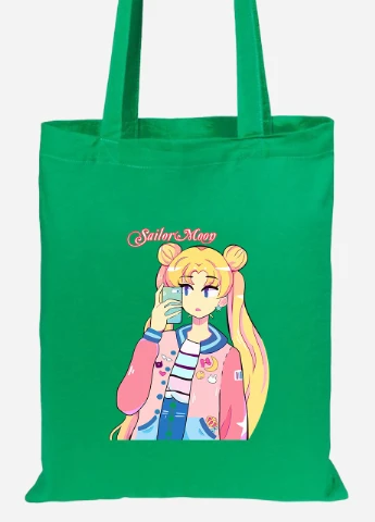 Эко сумка шопер Сейлор Мун (Sailor Moon) (92102-2924-KG) зеленая MobiPrint Lite (256923432)