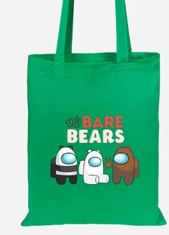 Эко сумка шопер Вся правда о медведях (We Bare Bears) (92102-2668-KG) зеленая MobiPrint Lite (256922089)