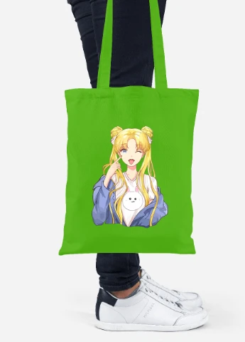 Эко сумка шопер Сейлор Мун (Sailor Moon) (92102-2925-LM) салатовая MobiPrint Lite (256924368)