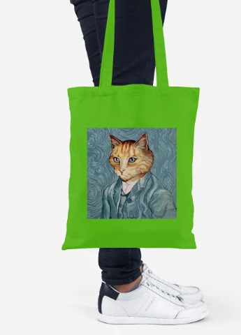 Еко-сумка шоппер Кіт Вінсент Ван Гог (Vincent van Gogh Cat) (92102-2959-LM) салатова MobiPrint Lite (256921613)