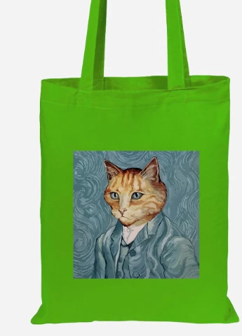 Еко-сумка шоппер Кіт Вінсент Ван Гог (Vincent van Gogh Cat) (92102-2959-LM) салатова MobiPrint Lite (256921613)
