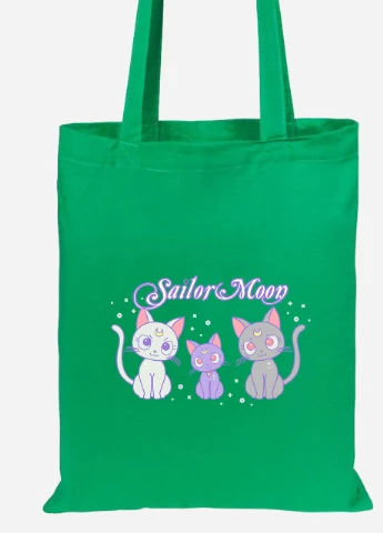 Эко сумка шопер Луна Кошки Сейлор Мун (anime Sailor Moon Cats) (92102-2920-KG) зеленая MobiPrint Lite (256924454)