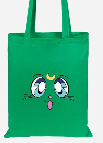 Еко-сумка шоппер Місяць Кішки Сейлор Мун (anime Sailor Moon Cats) (92102-2921-KG) зелена MobiPrint Lite (256920946)