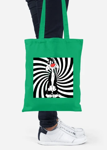 Эко сумка шопер Кот Сильвестр Луни Тюнз (Sylvester the Cat Looney Tunes) (92102-2884-KG) зеленая MobiPrint Lite (256922905)