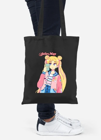 Еко-сумка шоппер Сейлор Мун (Sailor Moon) (92102-2924-BK) чорна MobiPrint Lite (256923542)