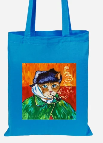 Еко-сумка шоппер Кіт Вінсент Ван Гог (Vincent van Gogh Cat) (92102-2958-BL) синя MobiPrint Lite (256922351)