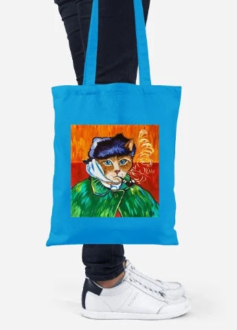Еко-сумка шоппер Кіт Вінсент Ван Гог (Vincent van Gogh Cat) (92102-2958-BL) синя MobiPrint Lite (256922351)
