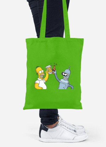 Еко-сумка шоппер Бендер Футурама Гомер Сімпсони (92102-2037-LM) салатова MobiPrint Lite (256921542)